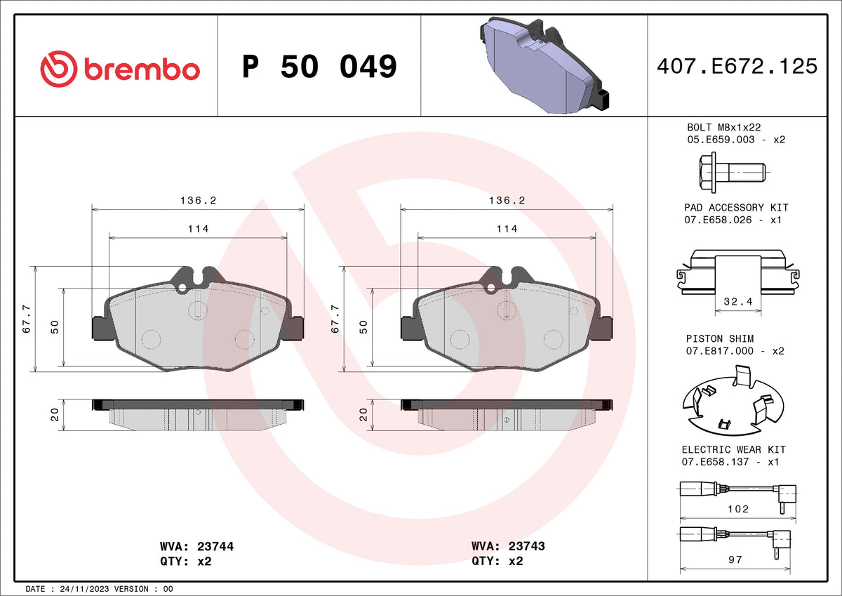set placute frana,frana disc P 50 049 BREMBO