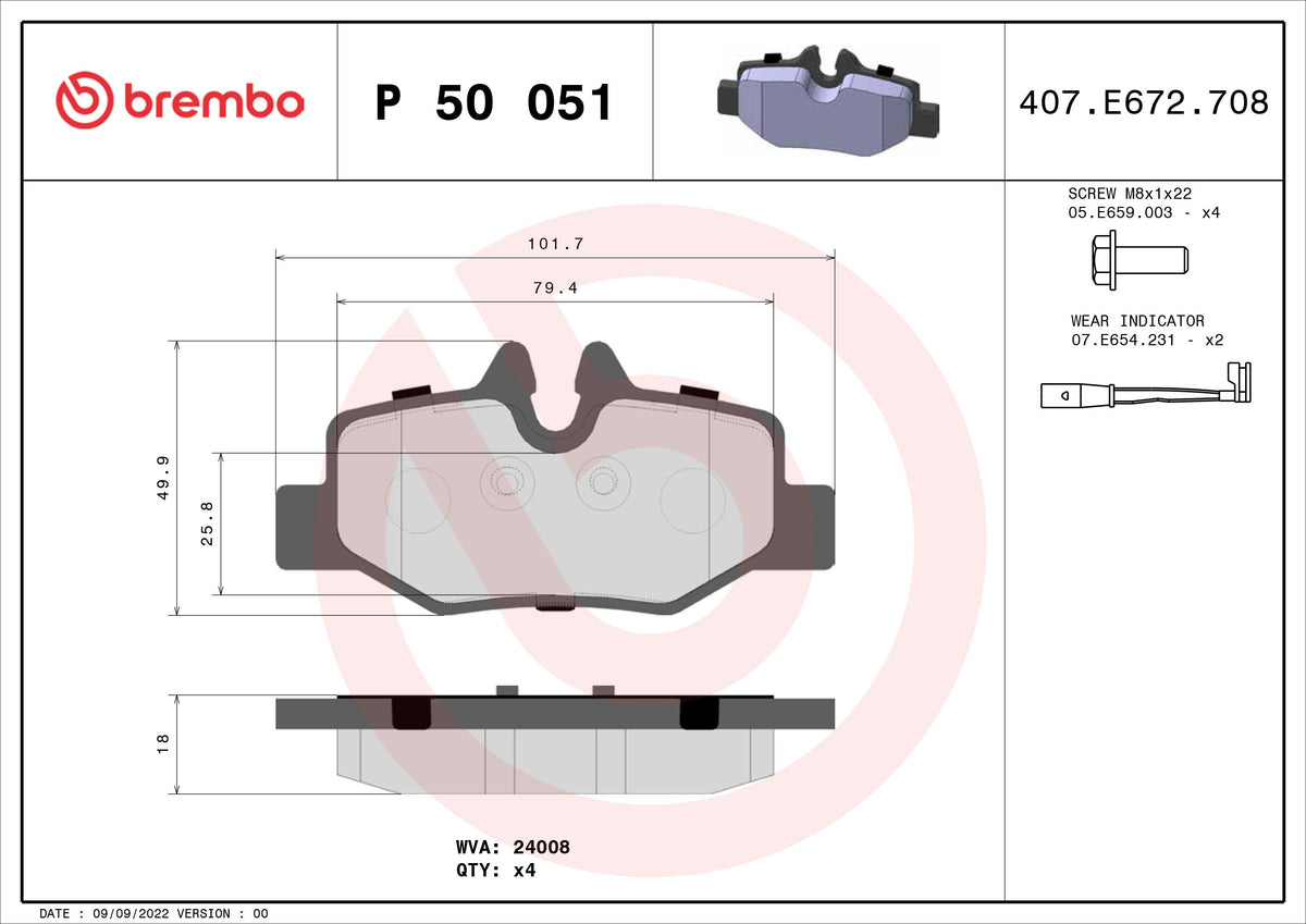 Set placute frana BREMBO P 50 051
