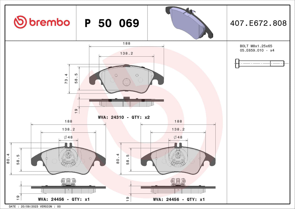 set placute frana,frana disc P 50 069X BREMBO