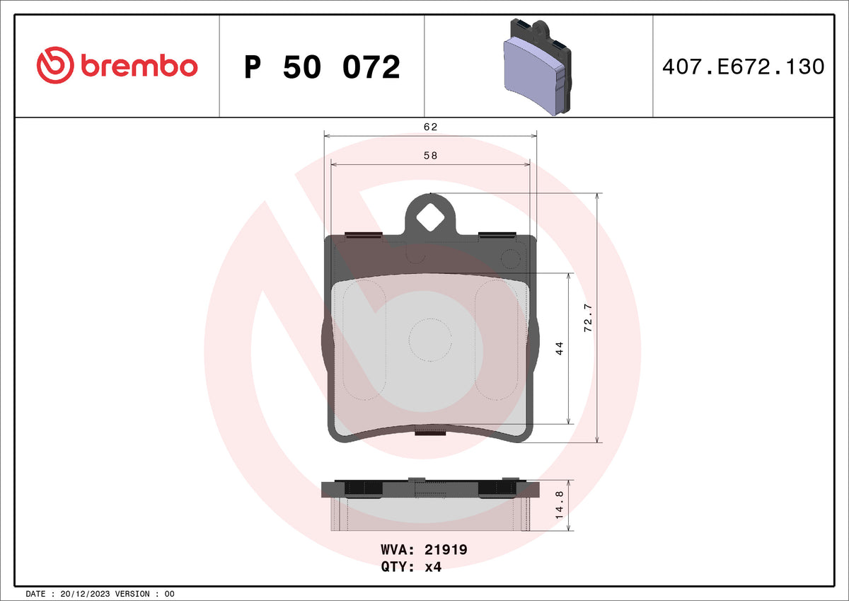set placute frana,frana disc P 50 072 BREMBO