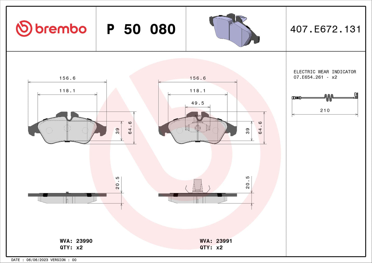 set placute frana,frana disc P 50 080 BREMBO