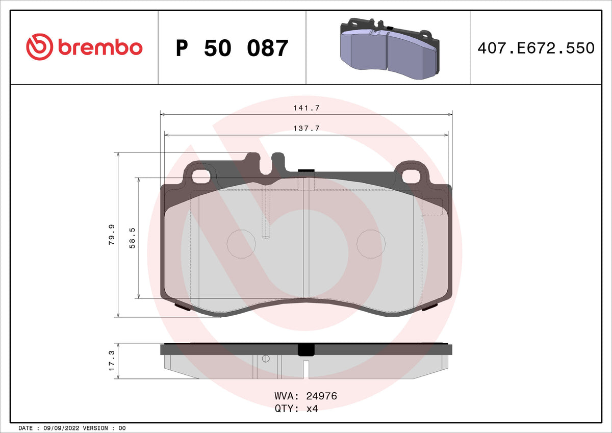 set placute frana,frana disc P 50 087 BREMBO