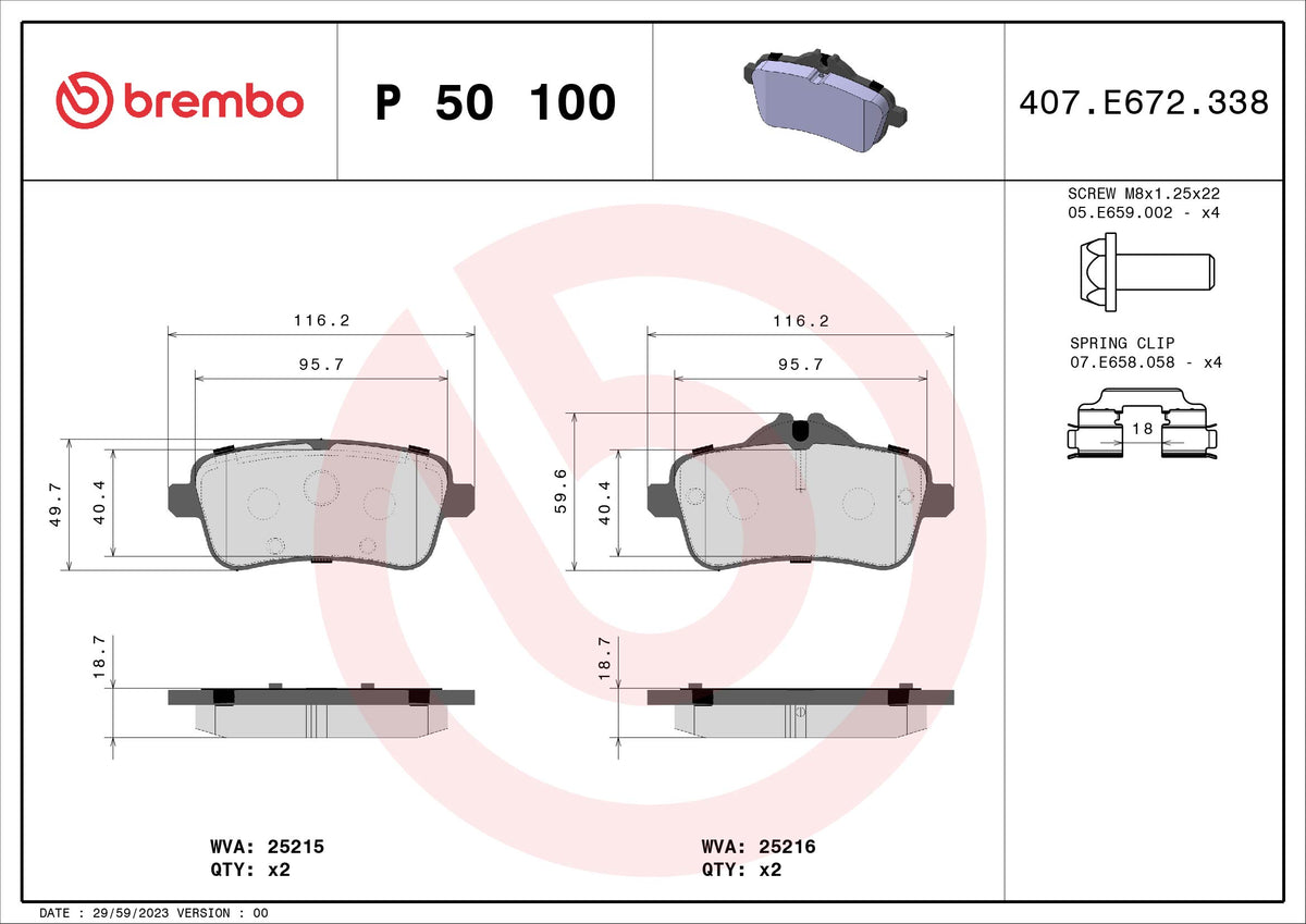 set placute frana,frana disc P 50 100 BREMBO