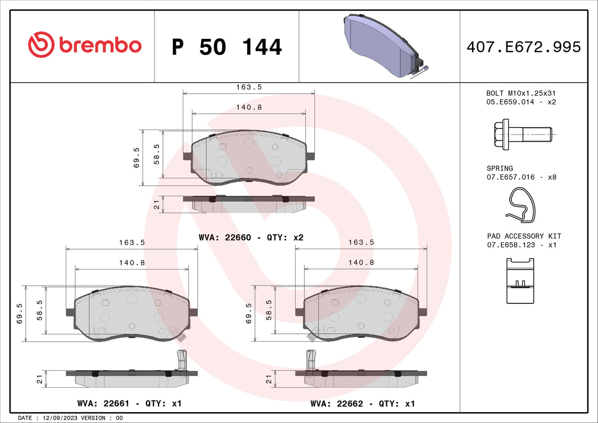 set placute frana,frana disc P 50 144 BREMBO
