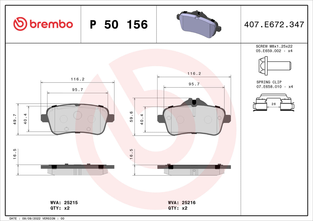 set placute frana,frana disc P 50 156 BREMBO