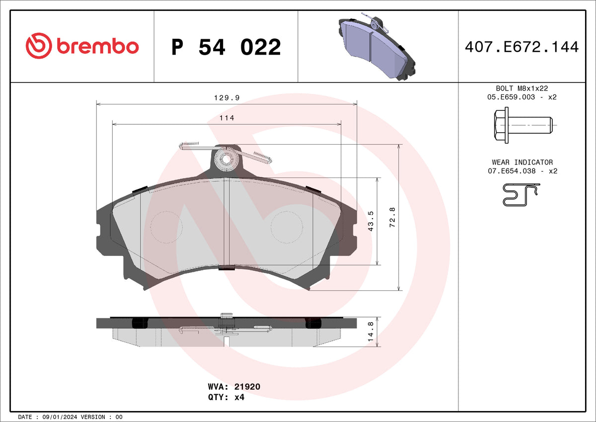 set placute frana,frana disc P 54 022 BREMBO