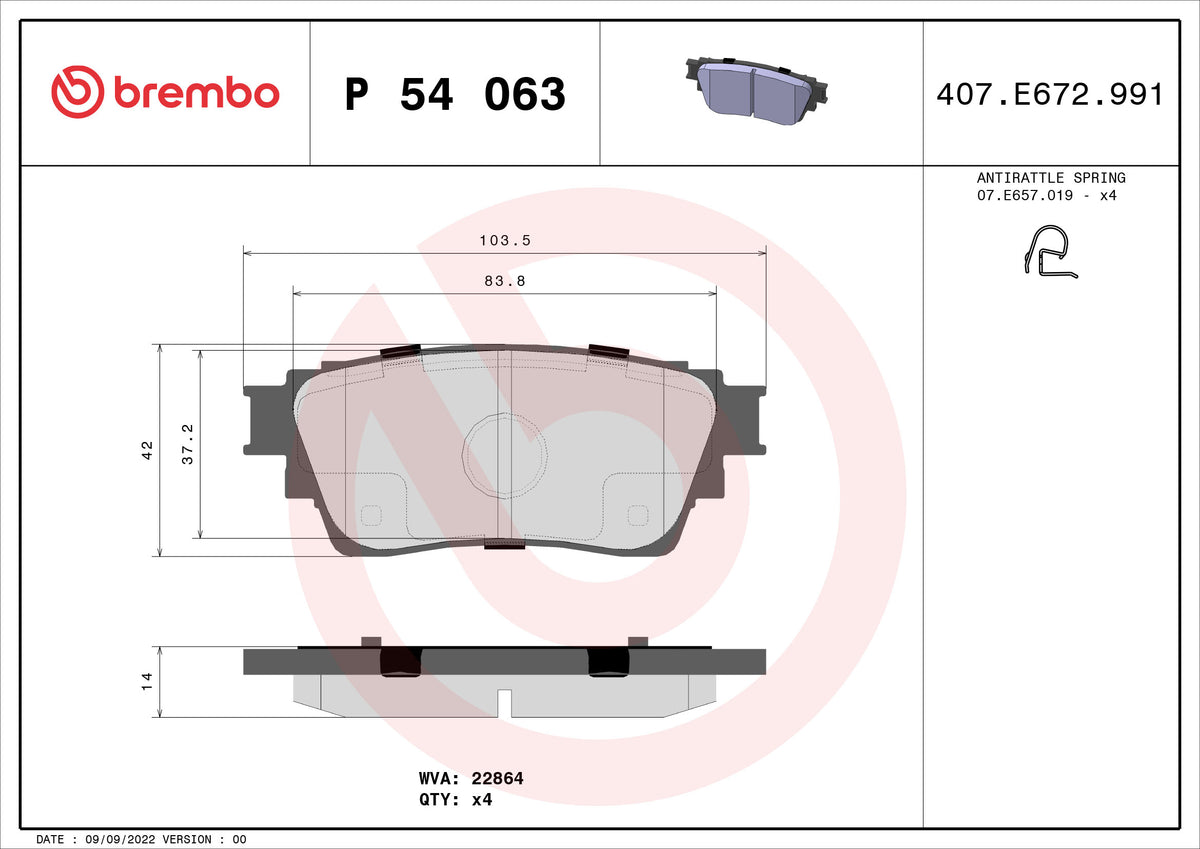 set placute frana,frana disc P 54 063 BREMBO