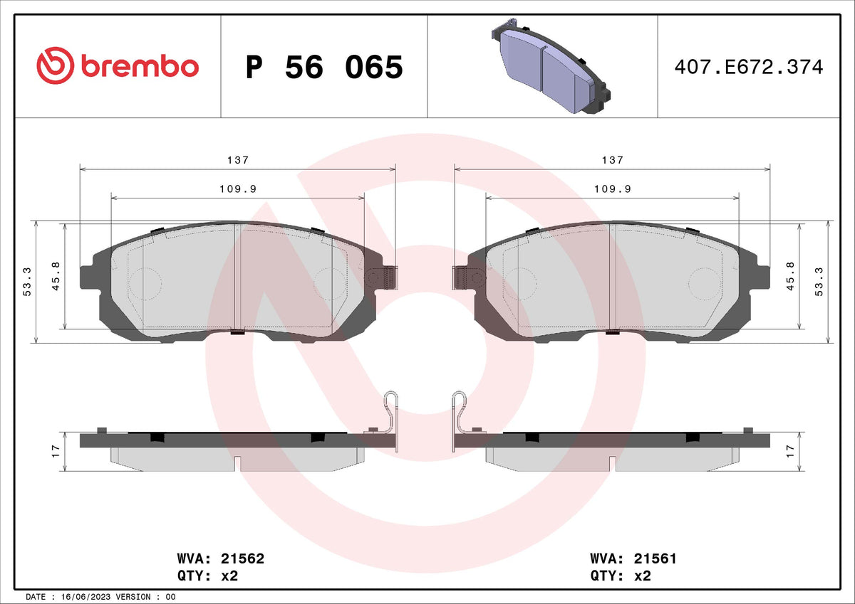 set placute frana,frana disc P 56 065 BREMBO