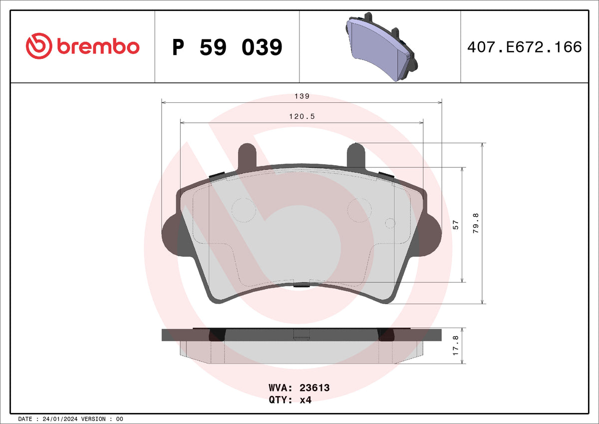 set placute frana,frana disc P 59 039 BREMBO