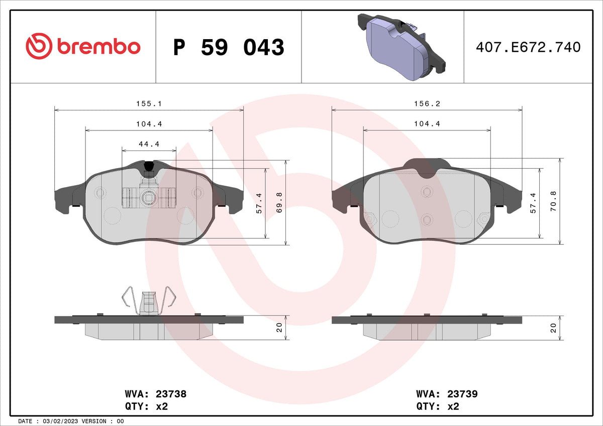 set placute frana,frana disc P 59 043 BREMBO