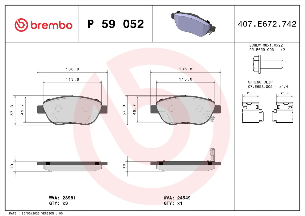 set placute frana,frana disc P 59 052 BREMBO