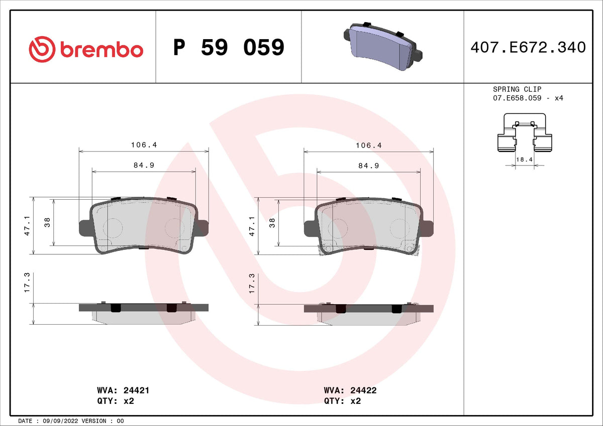 set placute frana,frana disc P 59 059 BREMBO