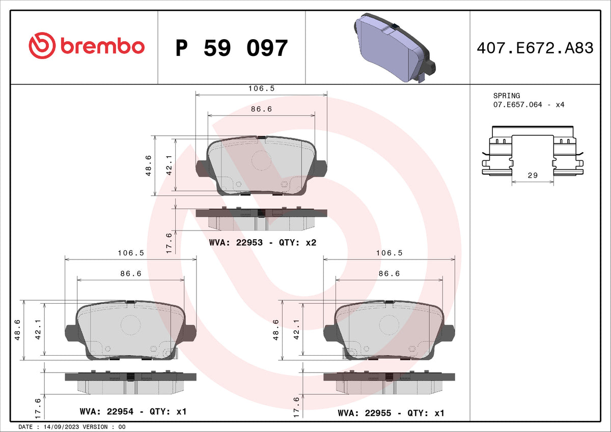 set placute frana,frana disc P 59 097 BREMBO