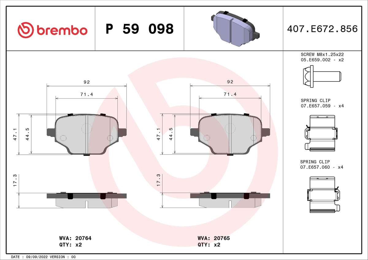 set placute frana,frana disc P 59 098 BREMBO