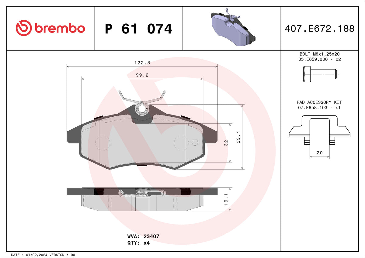 set placute frana,frana disc P 61 074 BREMBO