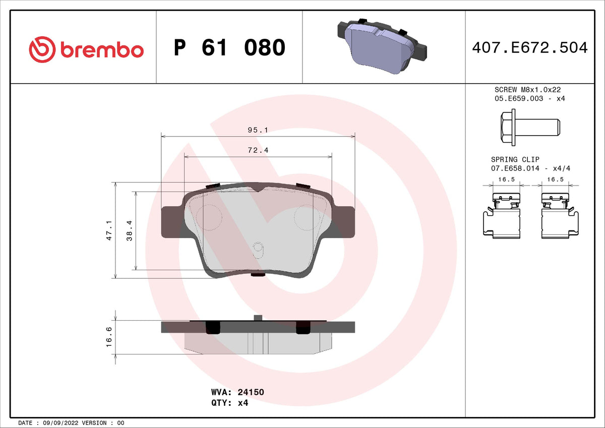 set placute frana,frana disc P 61 080 BREMBO