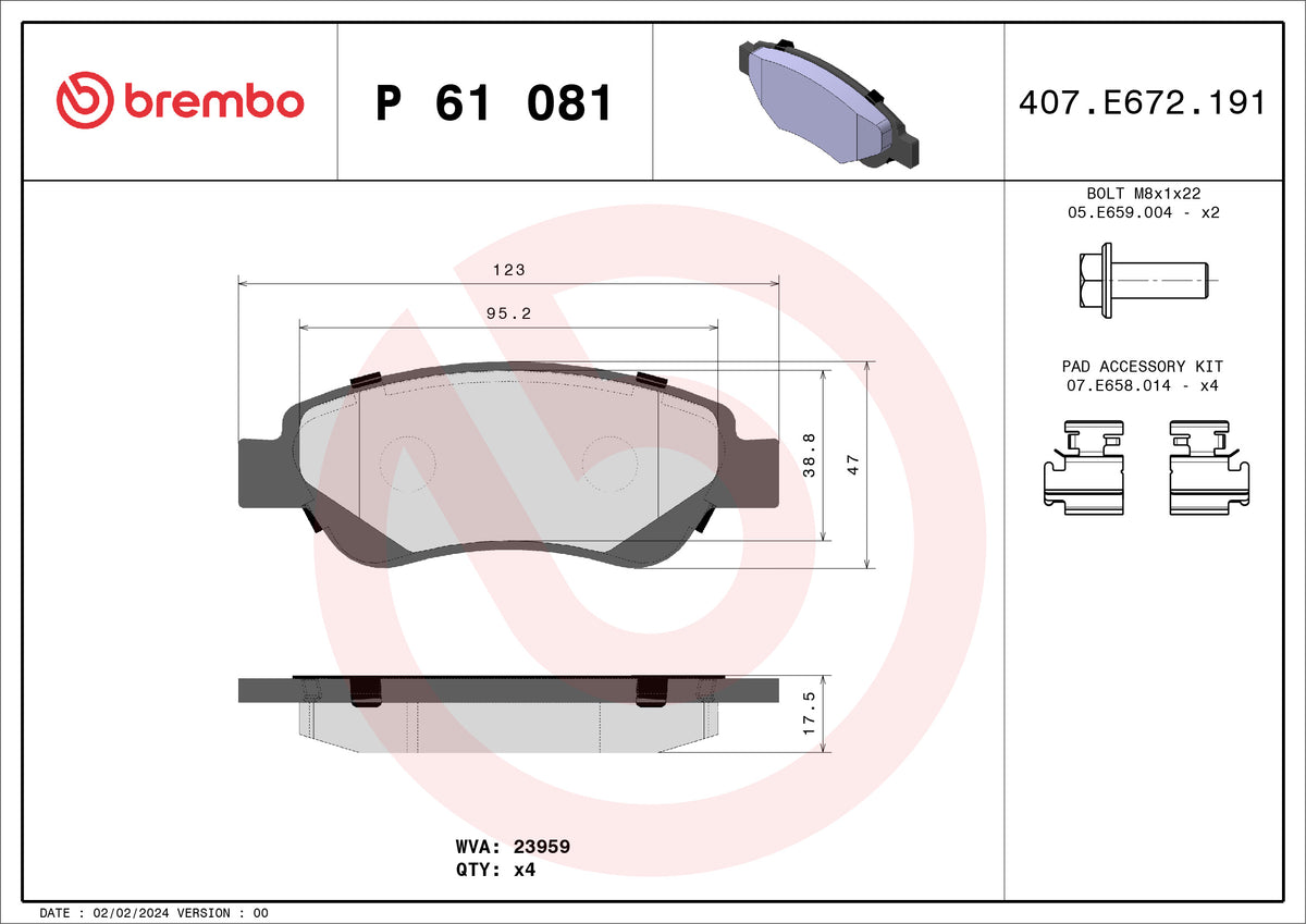 set placute frana,frana disc P 61 081 BREMBO