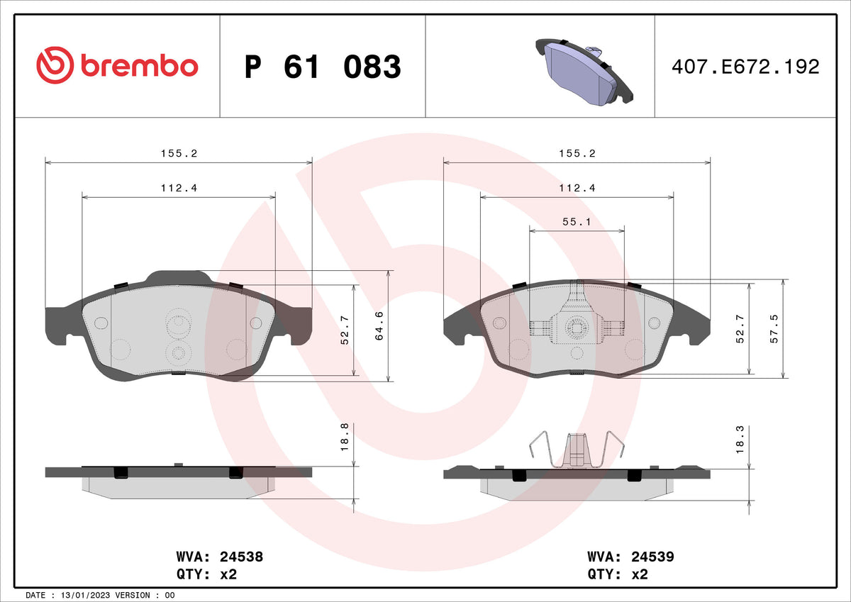 set placute frana,frana disc P 61 083 BREMBO