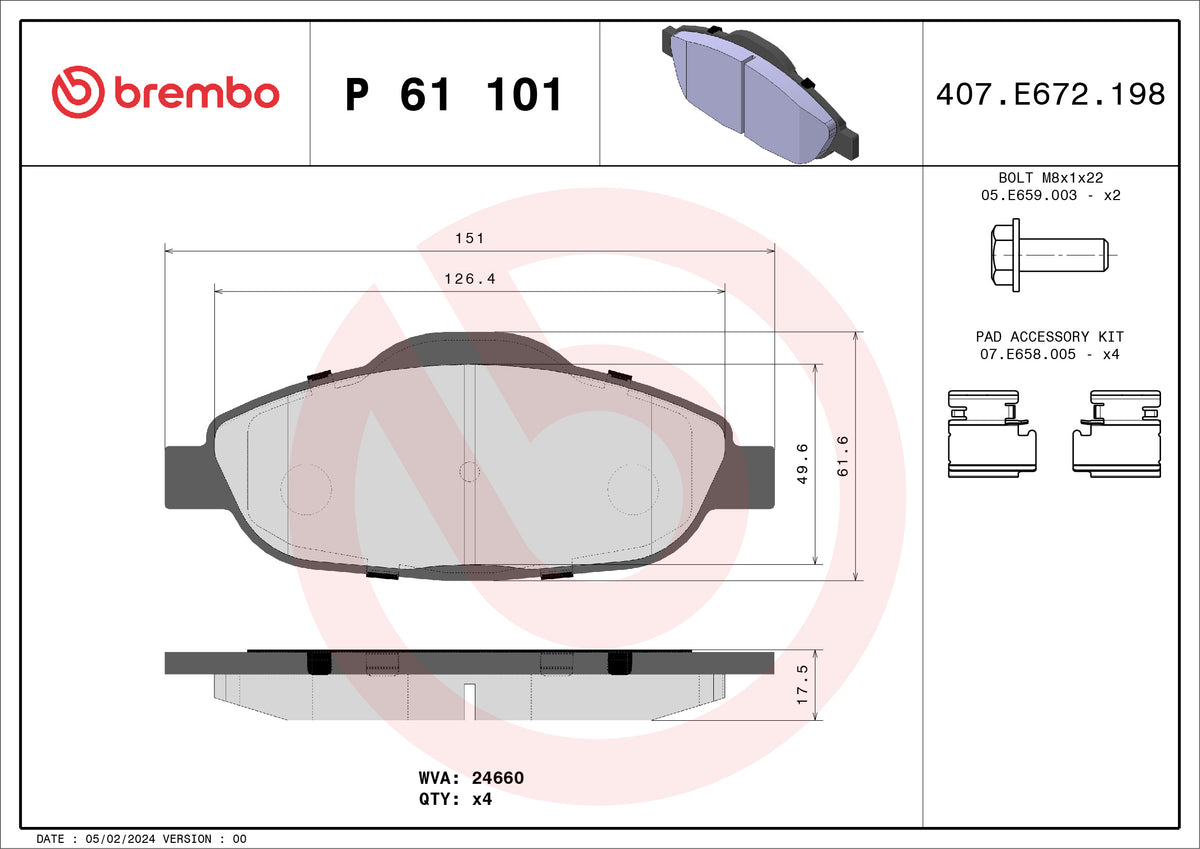 set placute frana,frana disc P 61 101 BREMBO