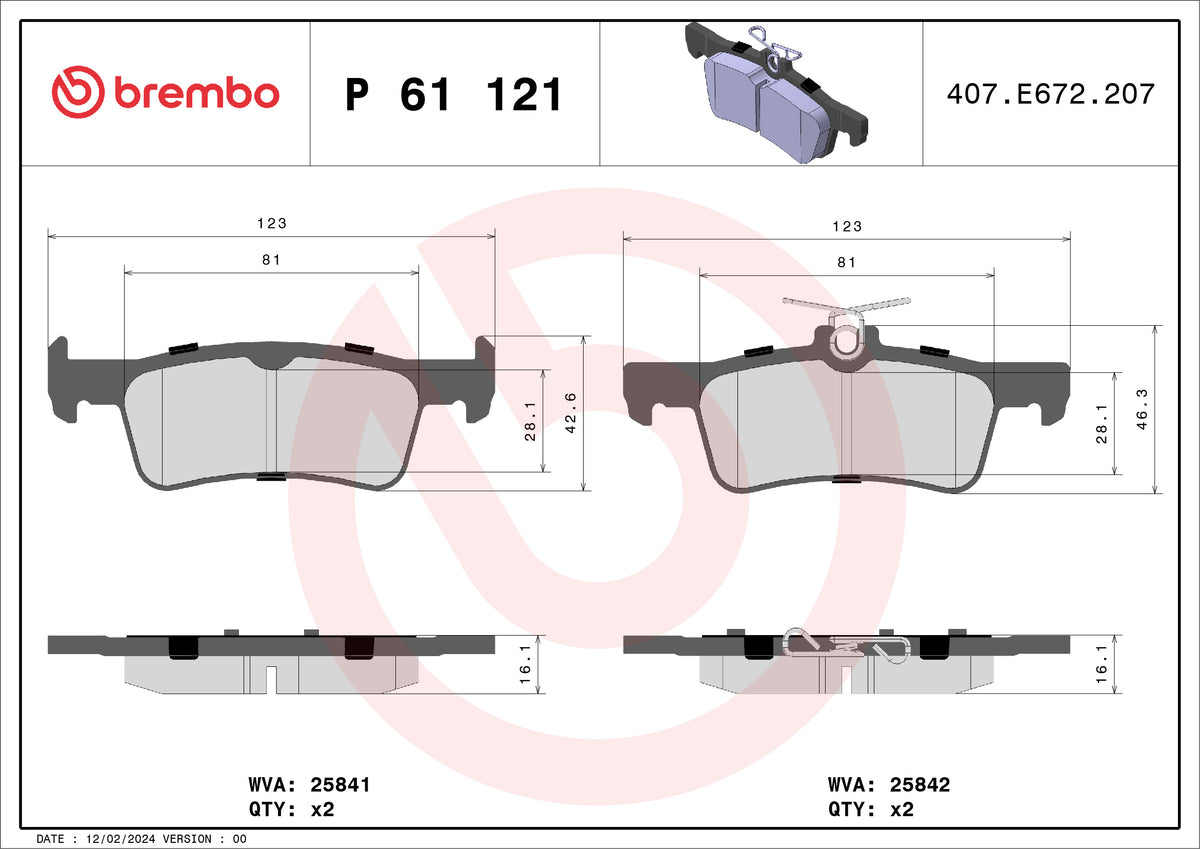 set placute frana,frana disc P 61 121 BREMBO
