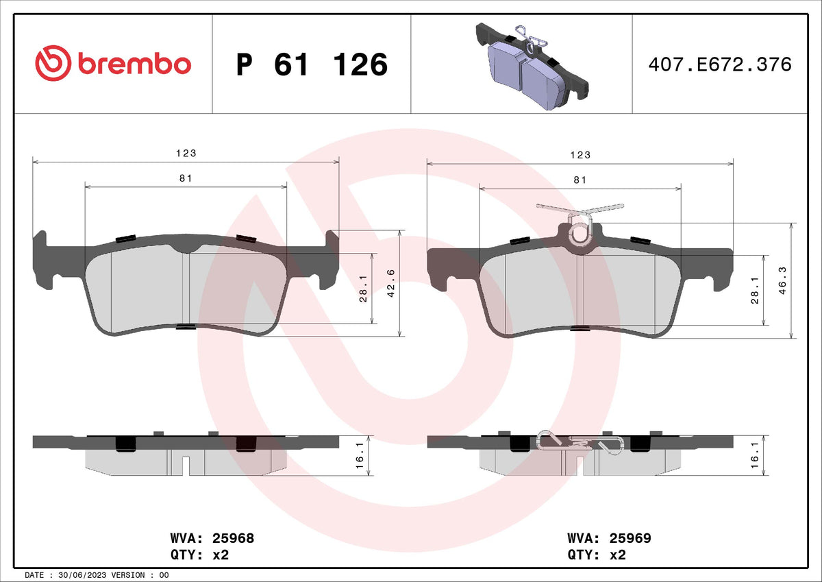 set placute frana,frana disc P 61 126 BREMBO