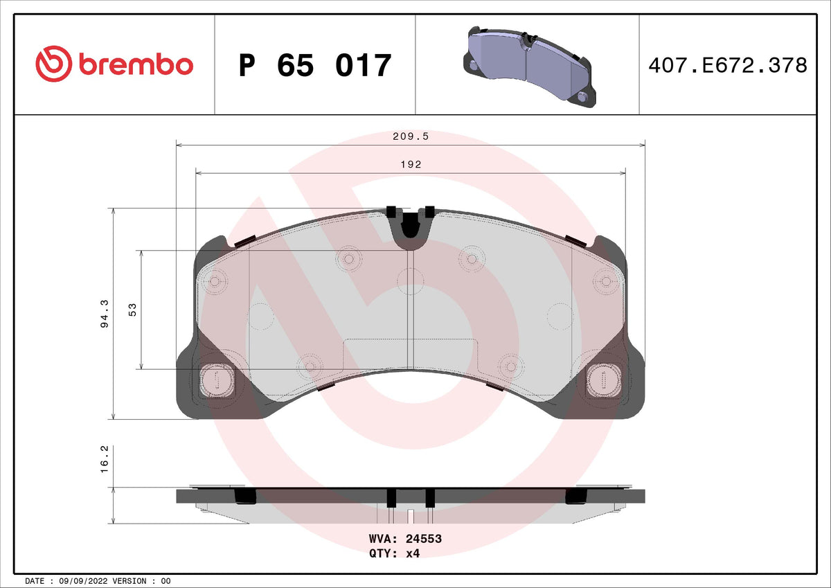 set placute frana,frana disc P 65 017 BREMBO
