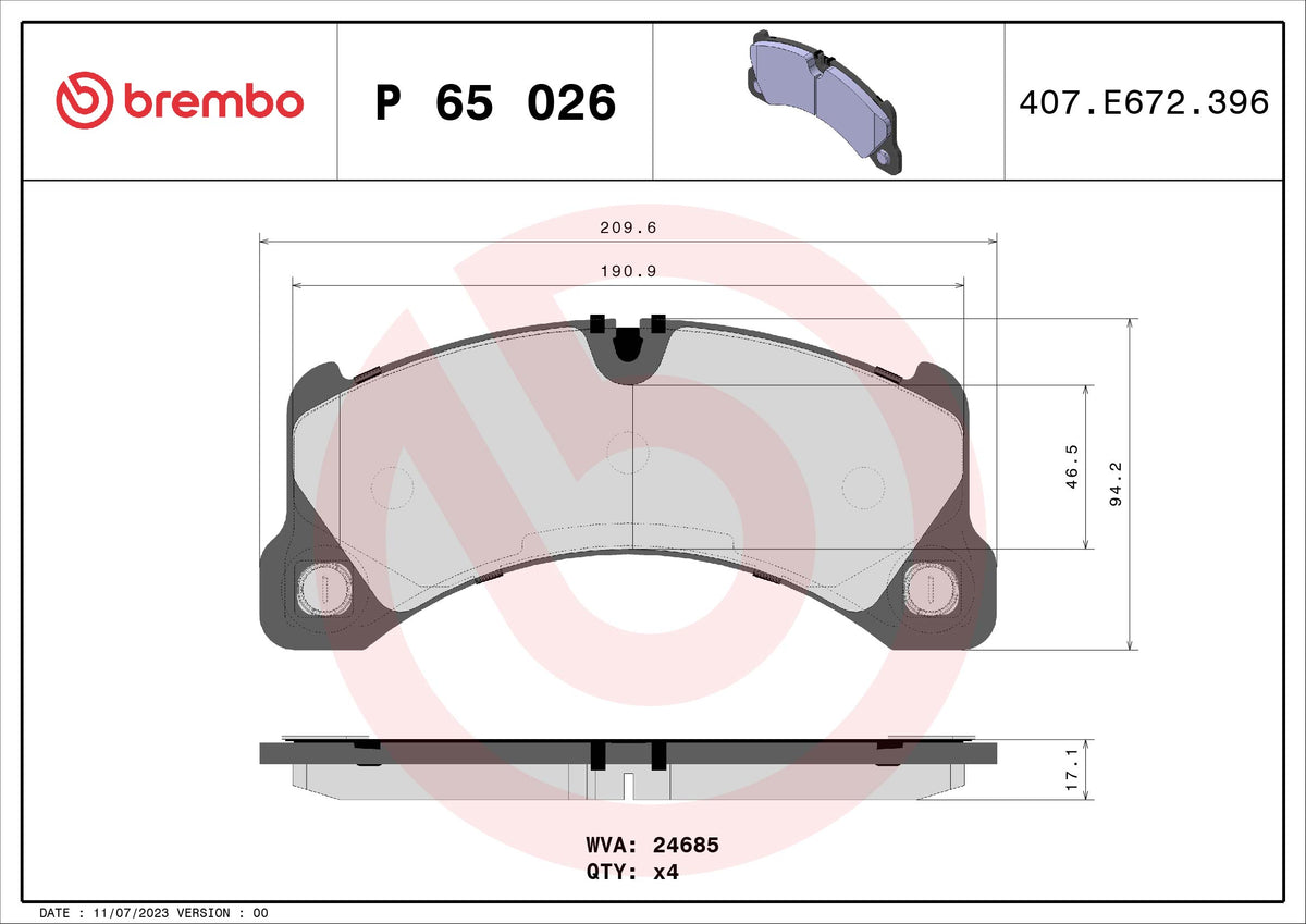 set placute frana,frana disc P 65 026 BREMBO