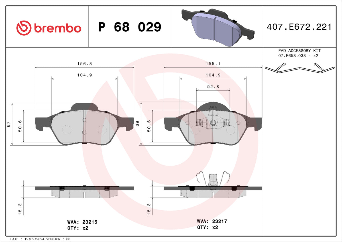 set placute frana,frana disc P 68 029 BREMBO