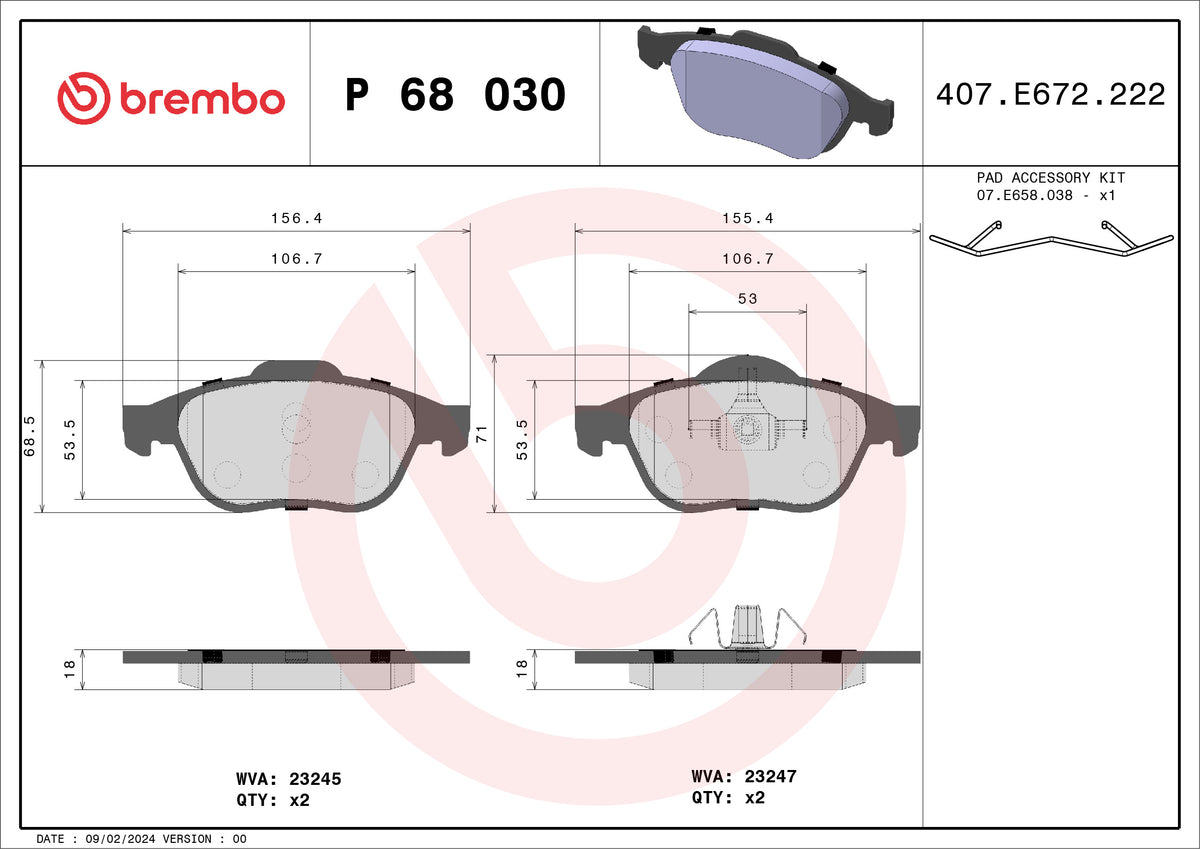 set placute frana,frana disc P 68 030 BREMBO