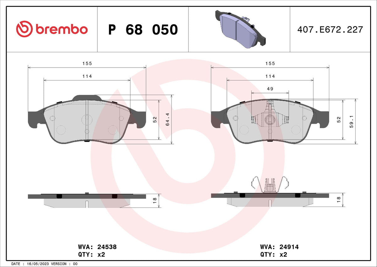 set placute frana,frana disc P 68 050 BREMBO