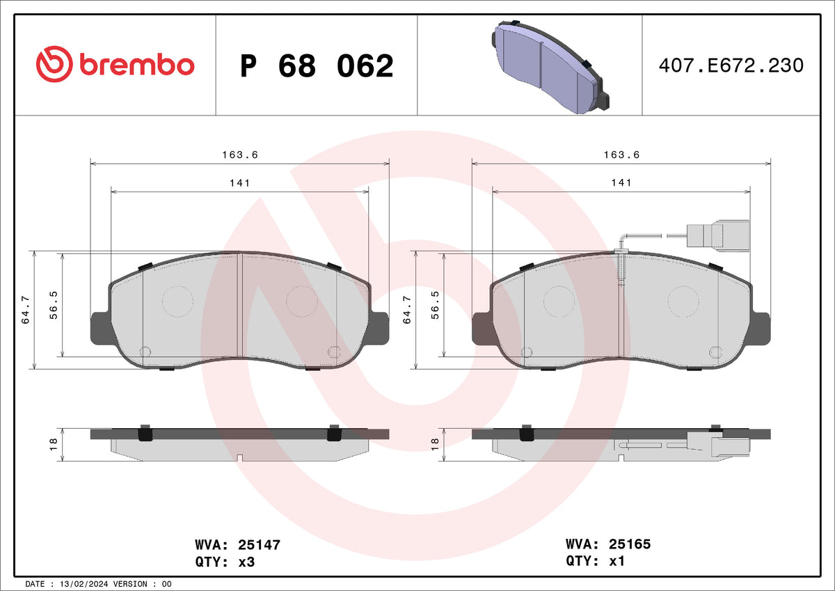 set placute frana,frana disc P 68 062 BREMBO