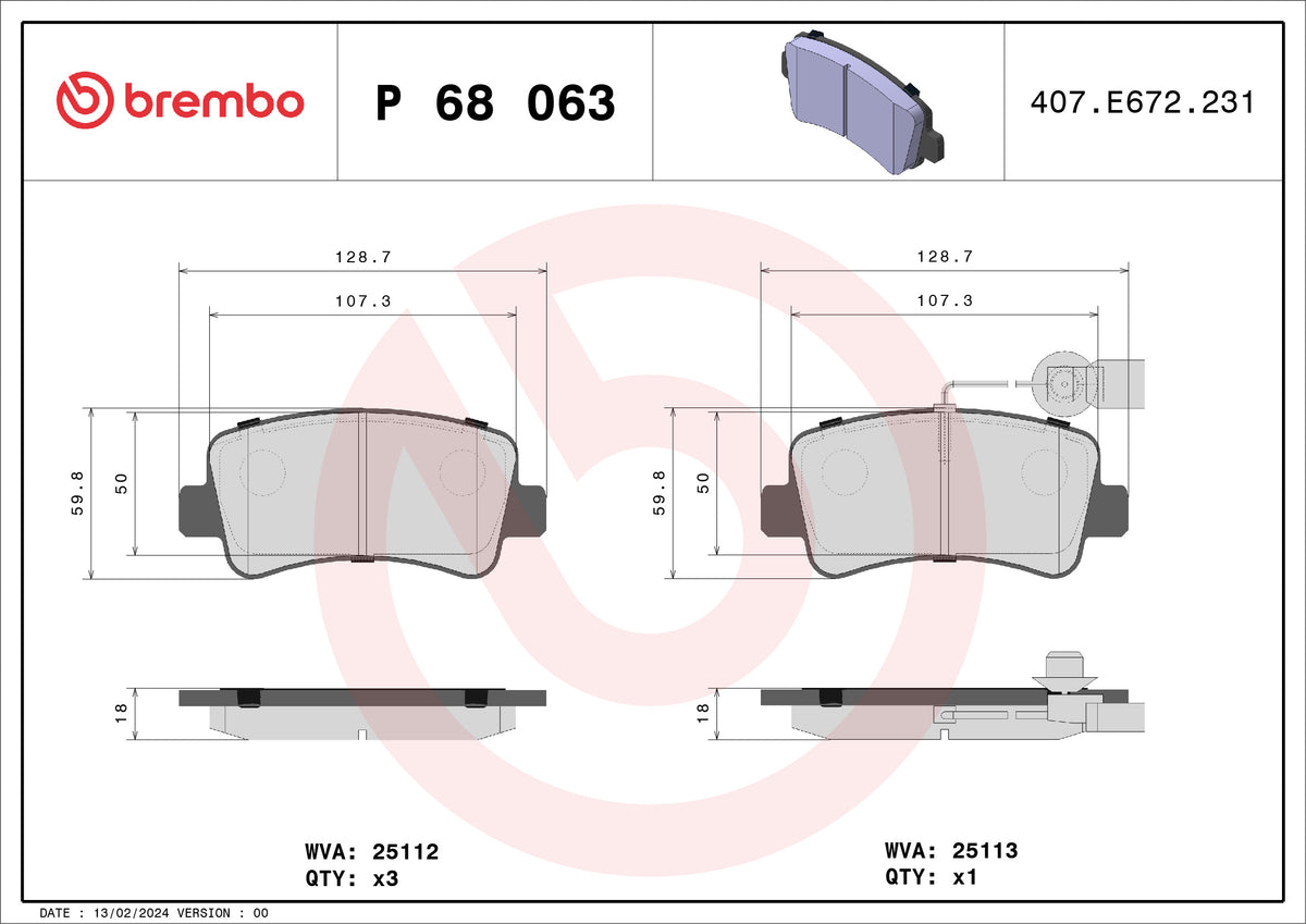 set placute frana,frana disc P 68 063 BREMBO