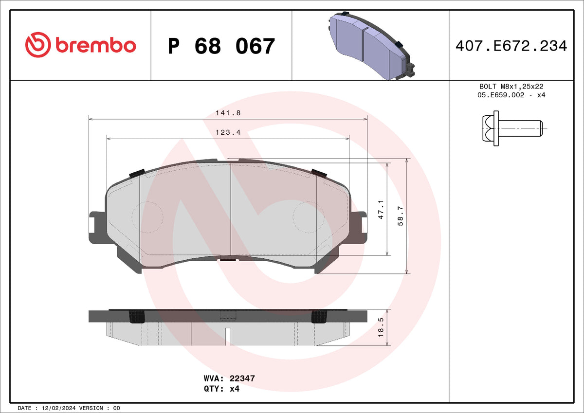 set placute frana,frana disc P 68 067 BREMBO
