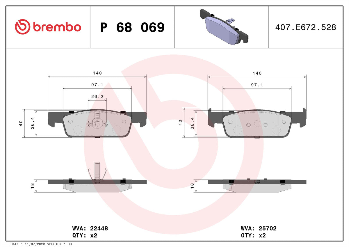 set placute frana,frana disc P 68 069 BREMBO