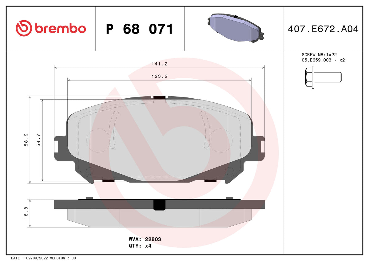 set placute frana,frana disc P 68 071 BREMBO