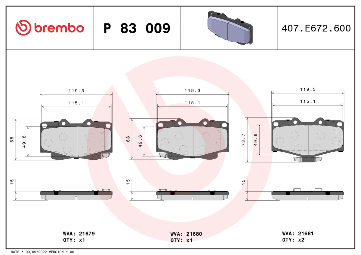 set placute frana,frana disc P 83 009 BREMBO