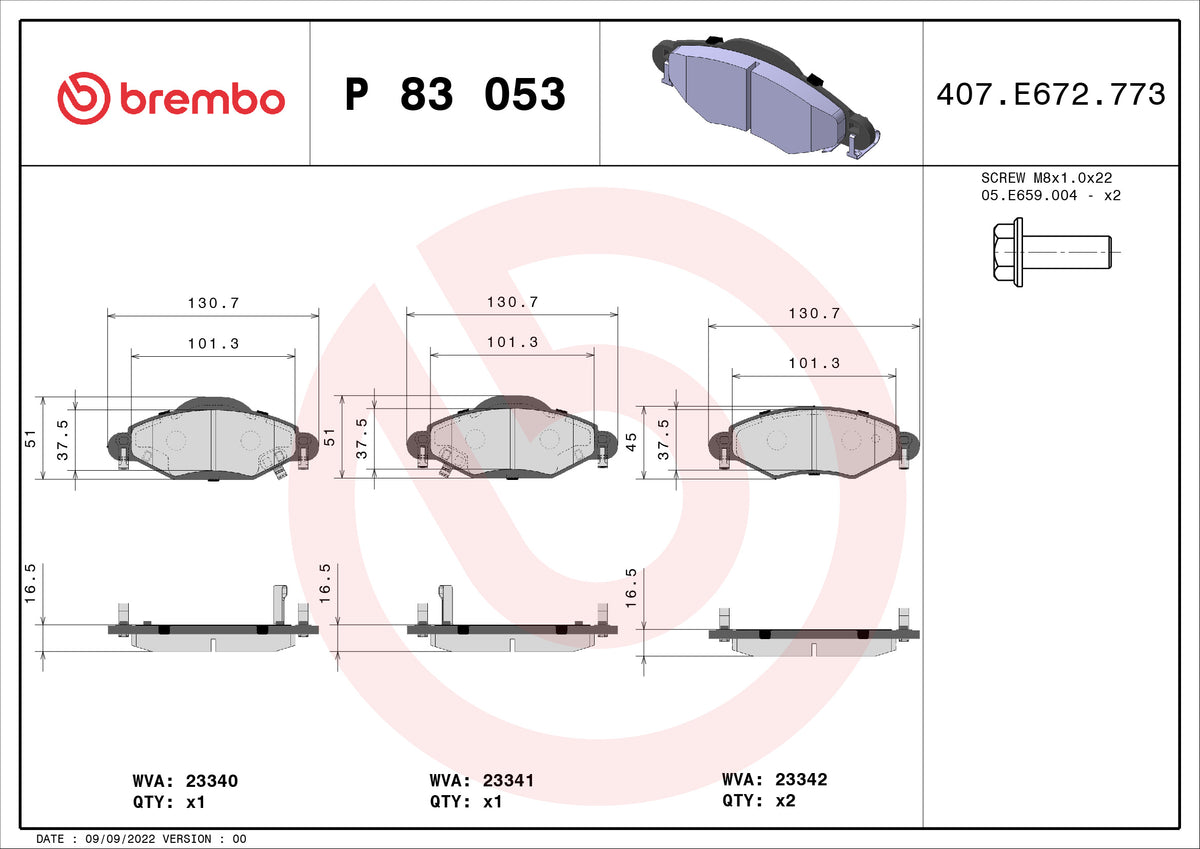 set placute frana,frana disc P 83 053 BREMBO