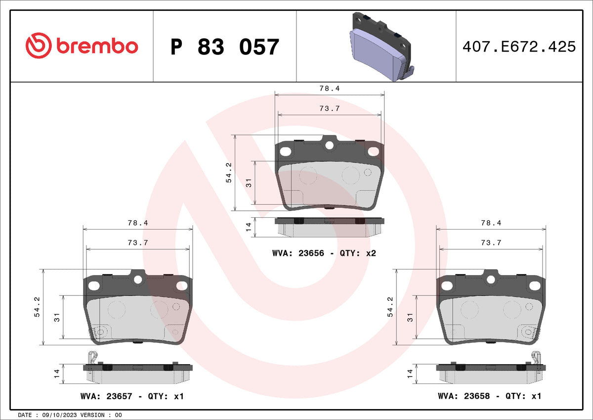 set placute frana,frana disc P 83 057 BREMBO
