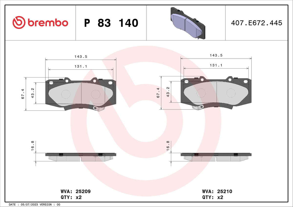 set placute frana,frana disc P 83 140 BREMBO
