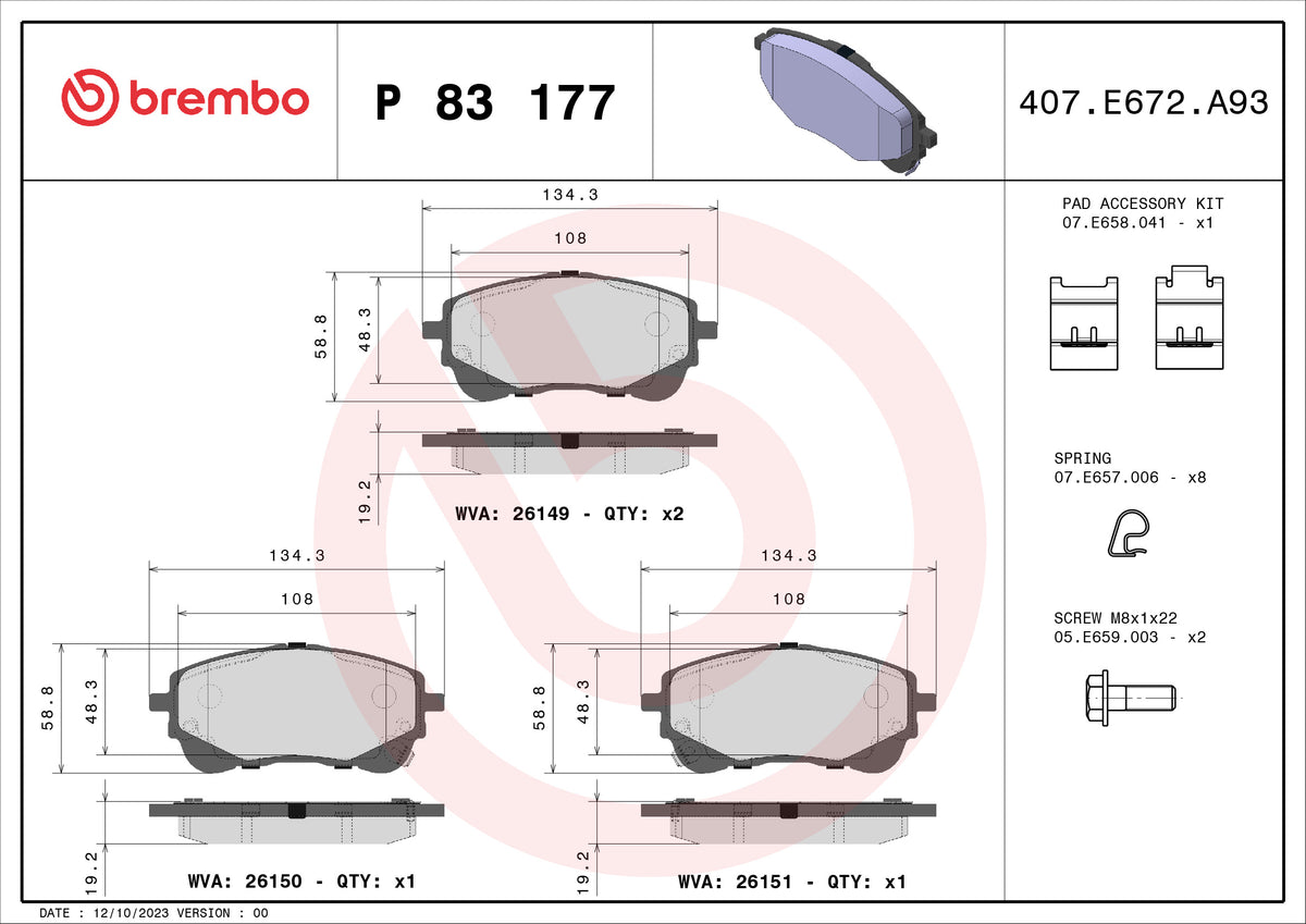 set placute frana,frana disc P 83 177 BREMBO
