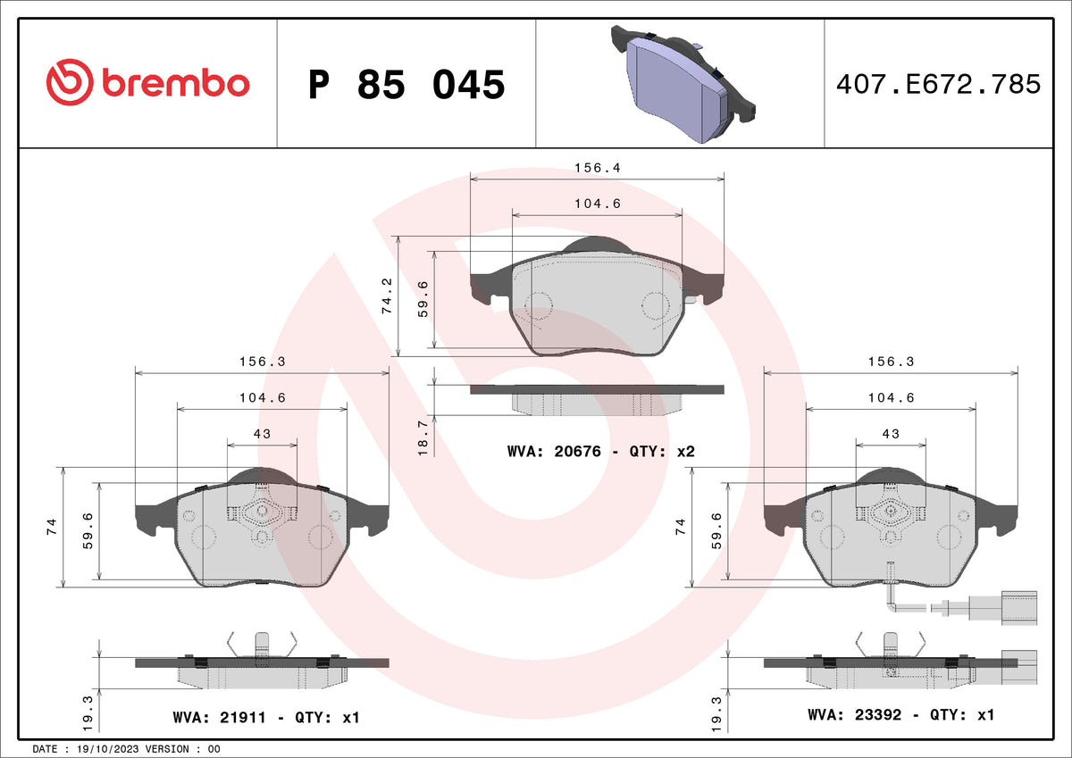 set placute frana,frana disc P 85 045 BREMBO