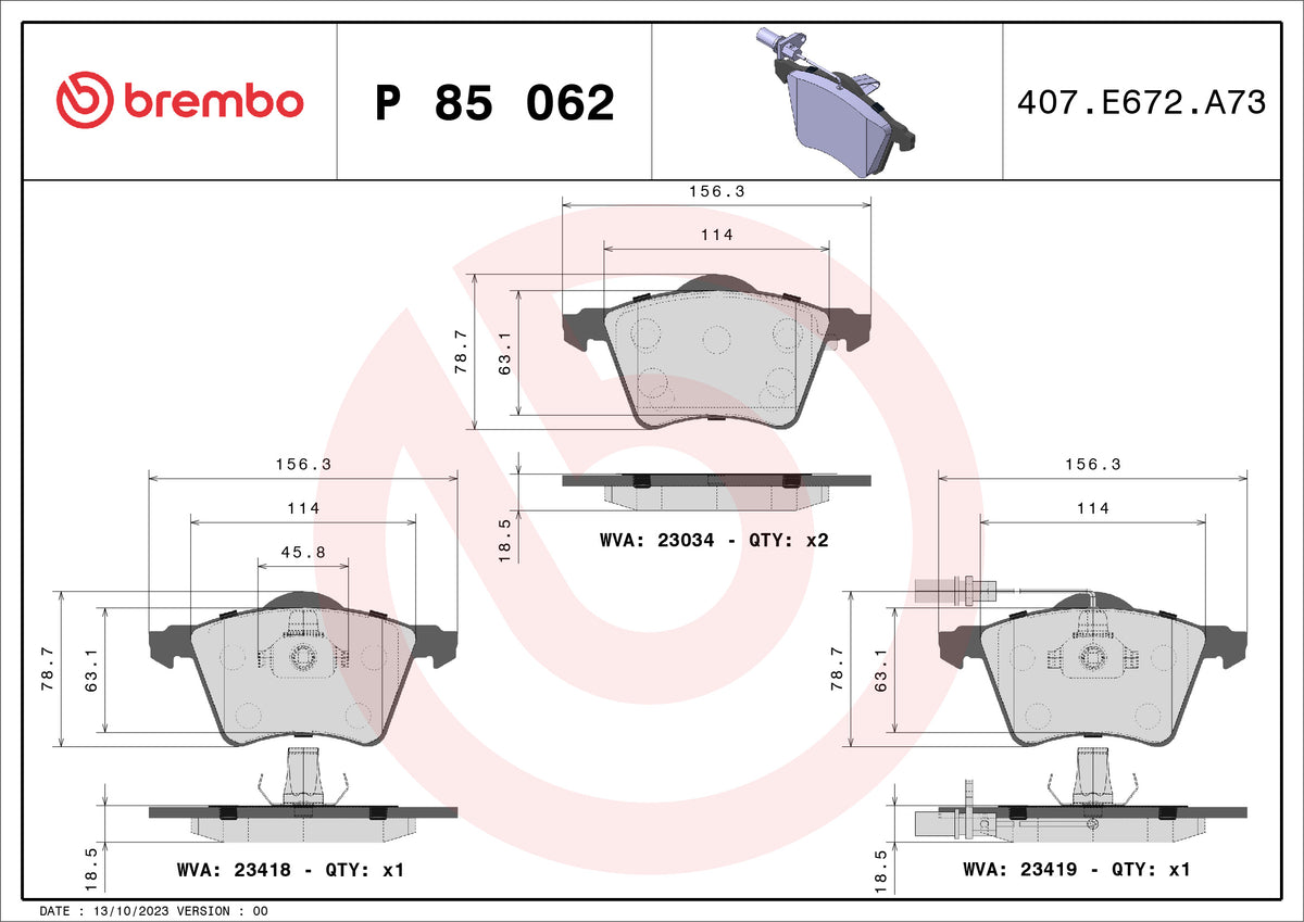 set placute frana,frana disc P 85 062 BREMBO