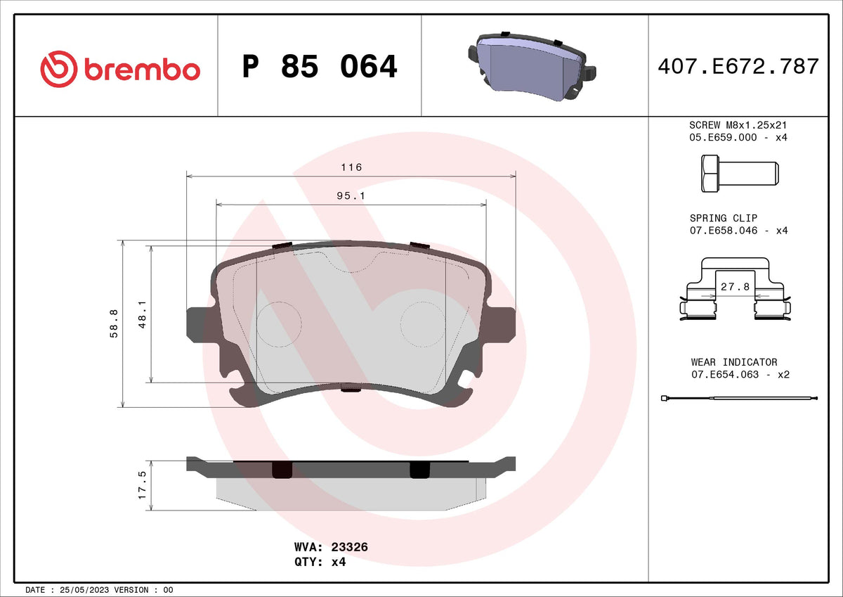 set placute frana,frana disc P 85 064 BREMBO