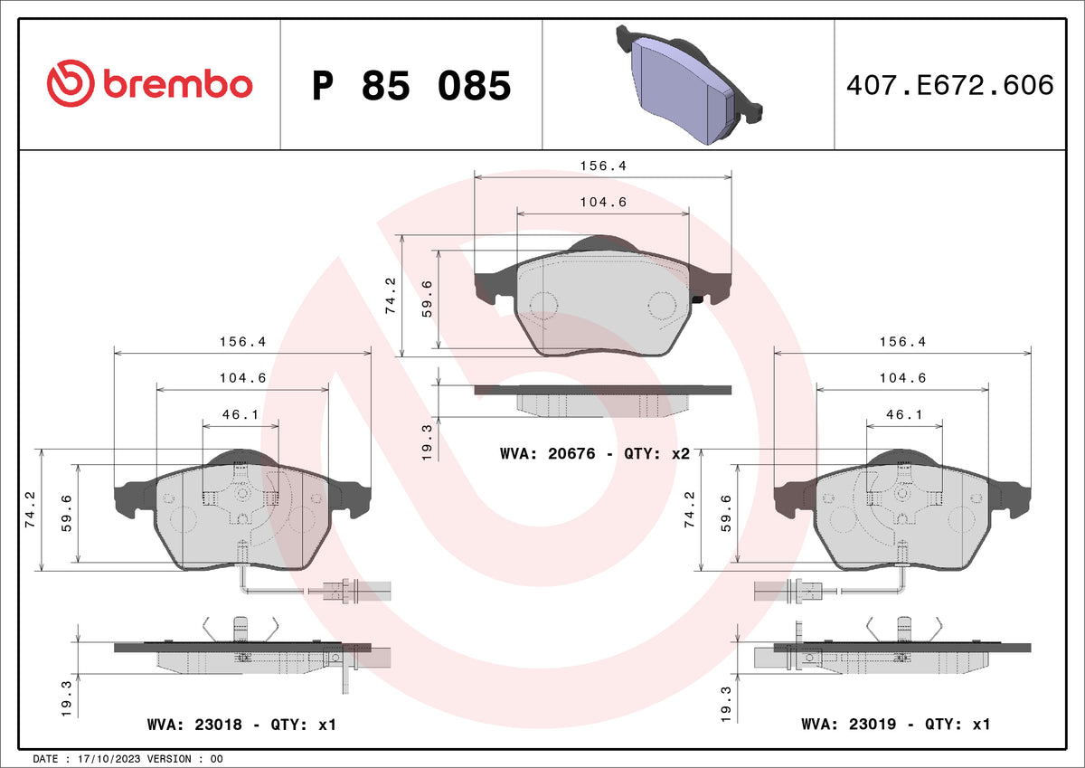 set placute frana,frana disc P 85 085 BREMBO