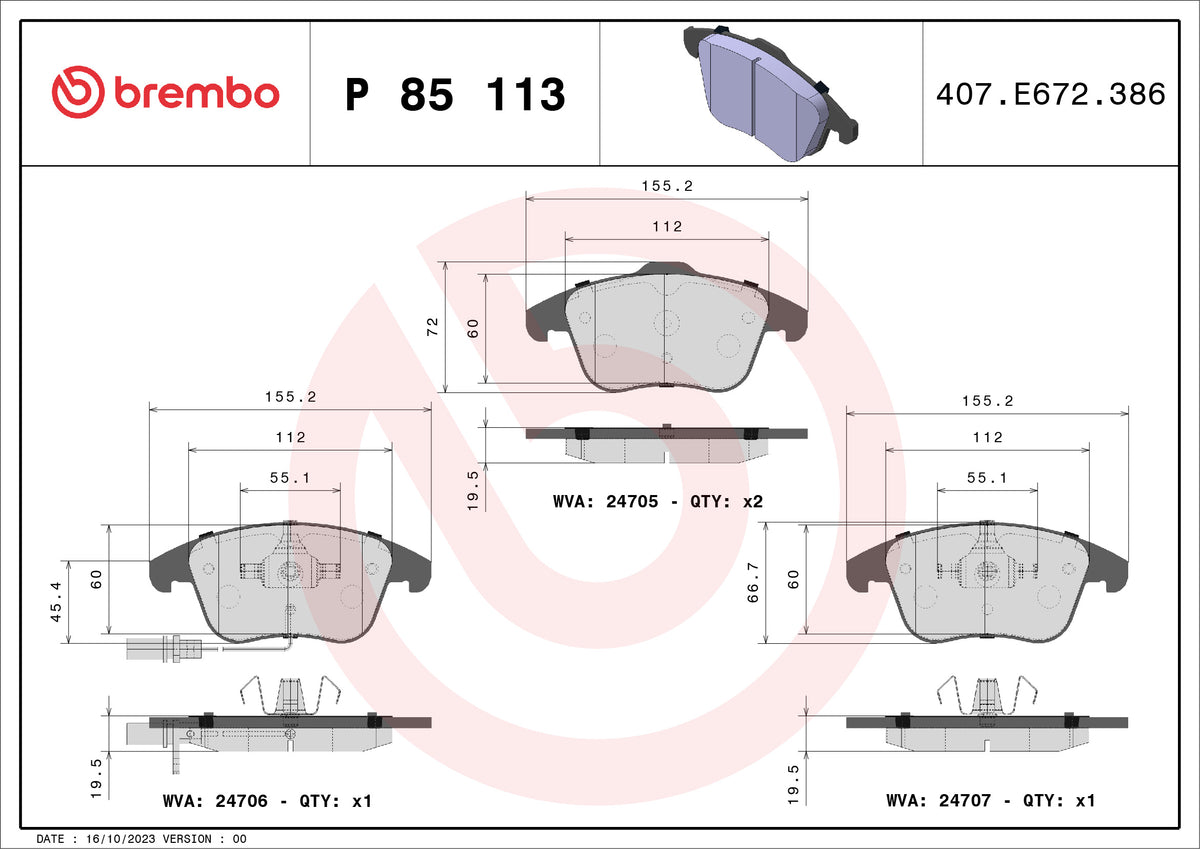 set placute frana,frana disc P 85 113 BREMBO