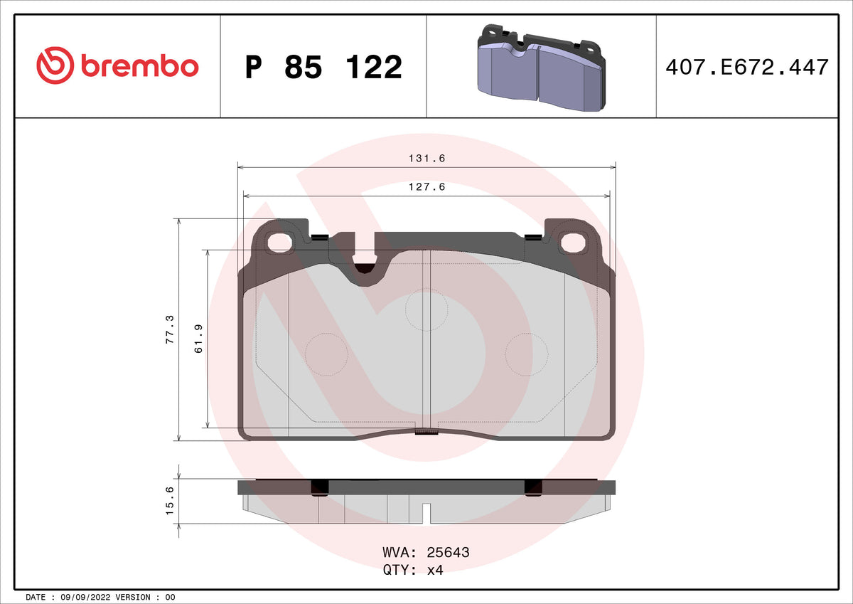 set placute frana,frana disc P 85 122 BREMBO