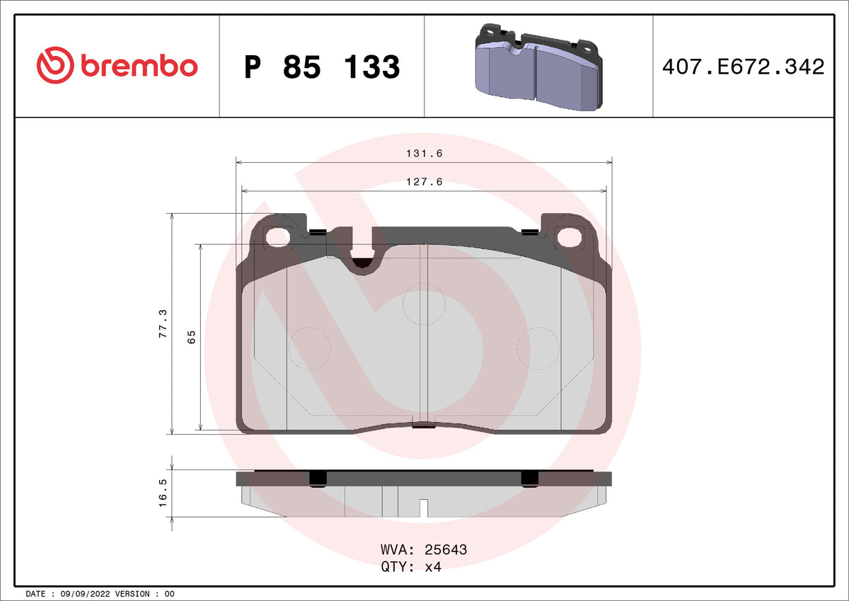 set placute frana,frana disc P 85 133 BREMBO