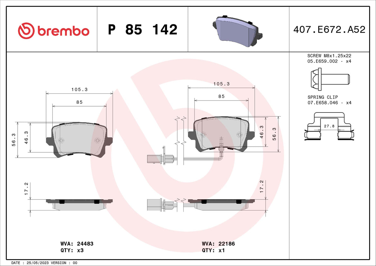 set placute frana,frana disc P 85 142 BREMBO
