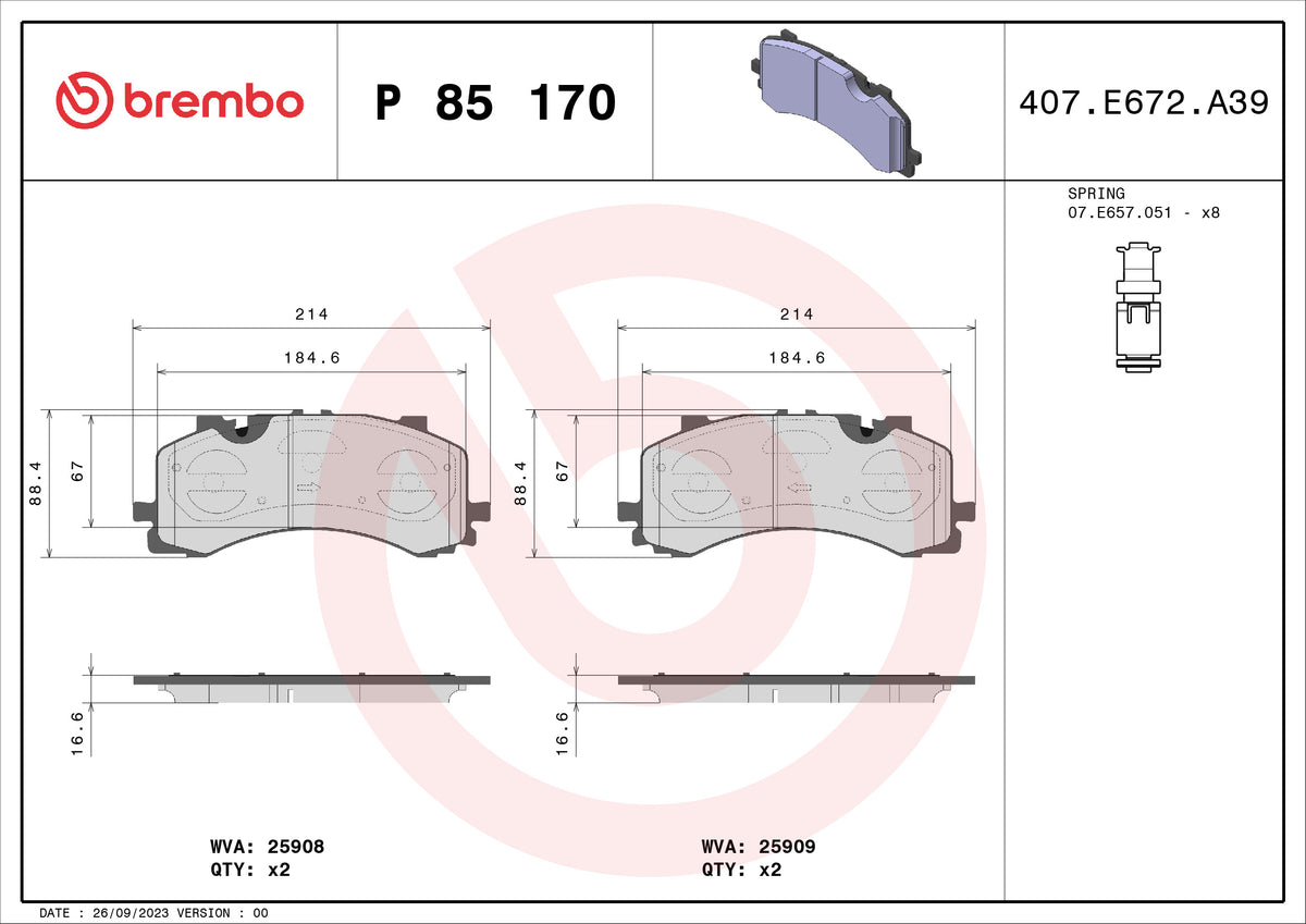 set placute frana,frana disc P 85 170 BREMBO