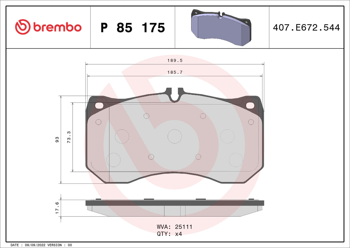 set placute frana,frana disc P 85 175 BREMBO